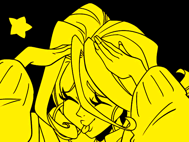 denshattack yoshie oups tirer langue jaune etoile