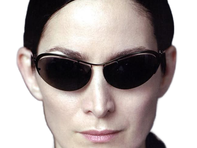 carrie anne moss matrix trinity cheveux noir latex cuir fic bloop lunettes