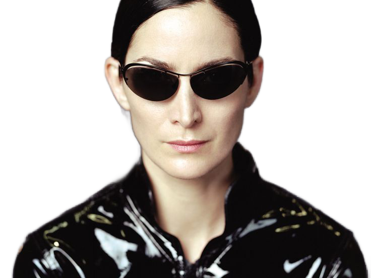 carrie anne moss matrix trinity cheveux noir latex cuir fic bloop lunettes