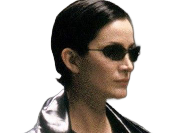 carrie anne moss matrix trinity cheveux noir latex cuir fic bloop lunettes