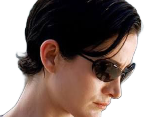 carrie anne moss matrix trinity cheveux noir latex cuir fic bloop lunettes