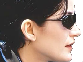 carrie anne moss matrix trinity cheveux noir latex cuir fic bloop lunettes