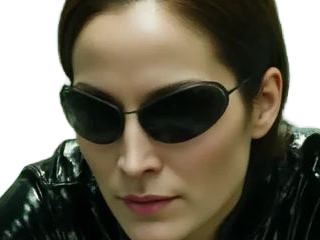 carrie anne moss matrix trinity cheveux noir latex cuir fic bloop lunettes