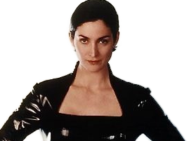 carrie anne moss matrix trinity cheveux noir latex cuir fic bloop lunettes