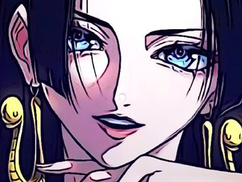 boa hancock one piece cheveux noir yeux bleu boucles oreilles serpent fic bloop