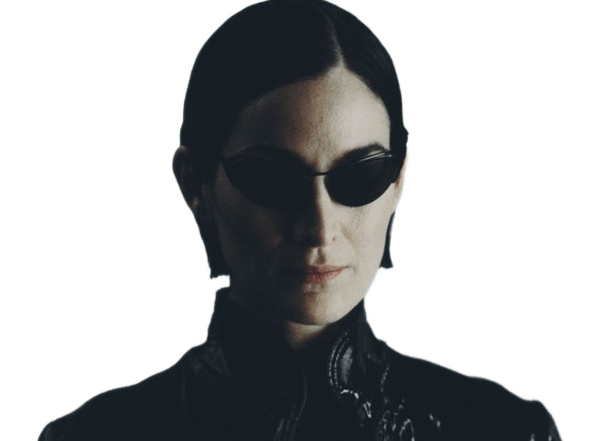 carrie anne moss matrix trinity cheveux noir cuir latex fic bloop lunettes