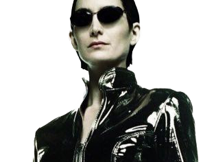 carrie anne moss matrix trinity cheveux noir cuir latex fic bloop lunettes