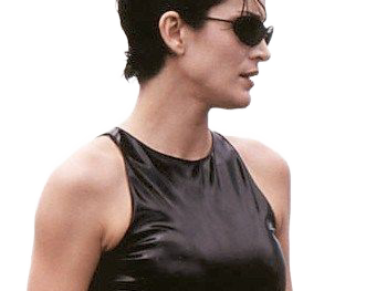 carrie anne moss matrix trinity cheveux noir cuir latex fic bloop lunettes