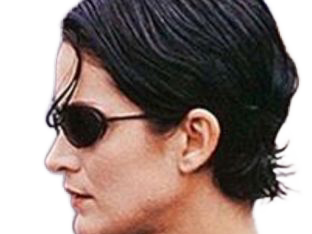 carrie anne moss matrix trinity cheveux noir cuir latex fic bloop lunettes