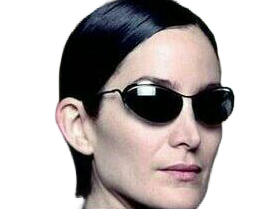 carrie anne moss matrix trinity cheveux noir cuir latex fic bloop lunettes