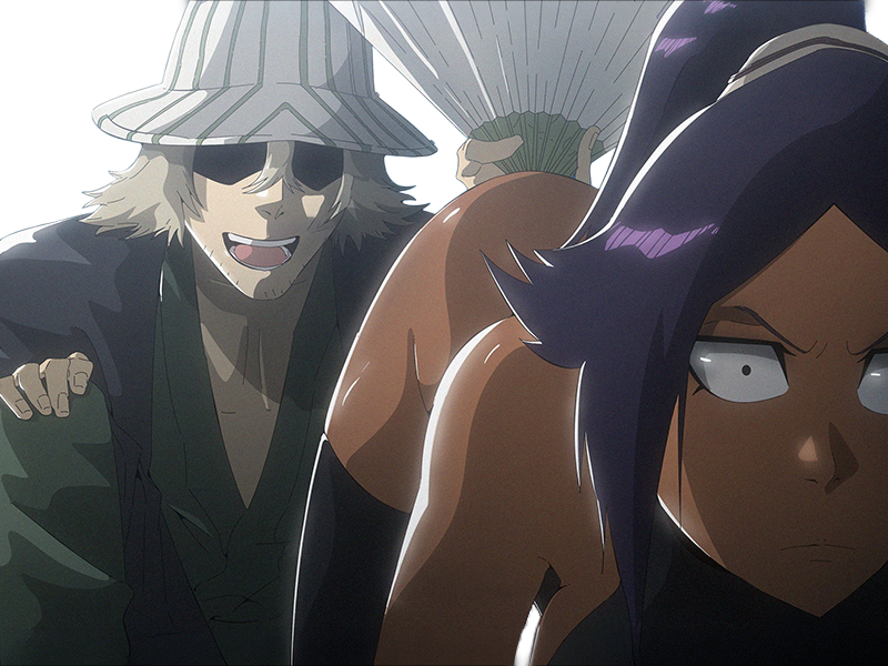 kisuke urahara bleach chapeau vert oeil opimissime bloop yoruichi shihouin probleme de couple