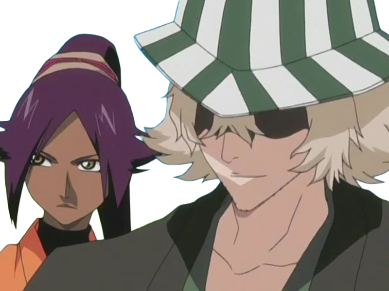 kisuke urahara bleach chapeau vert oeil opimissime bloop yoruichi shihouin probleme de couple