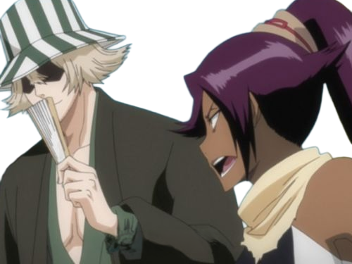 kisuke urahara bleach chapeau vert oeil opimissime bloop yoruichi shihouin probleme de couple