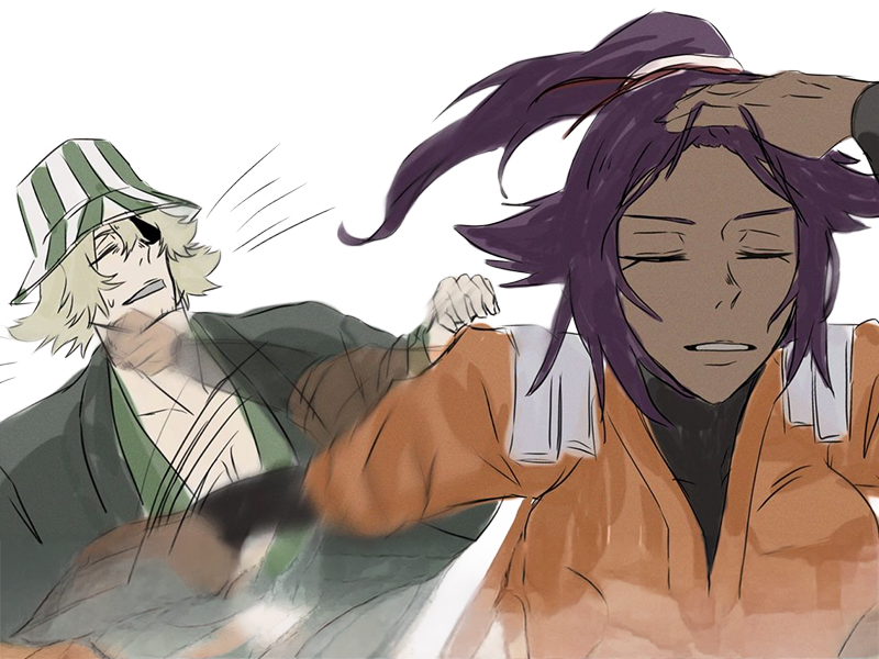 kisuke urahara bleach chapeau vert oeil opimissime bloop yoruichi shihouin probleme de couple