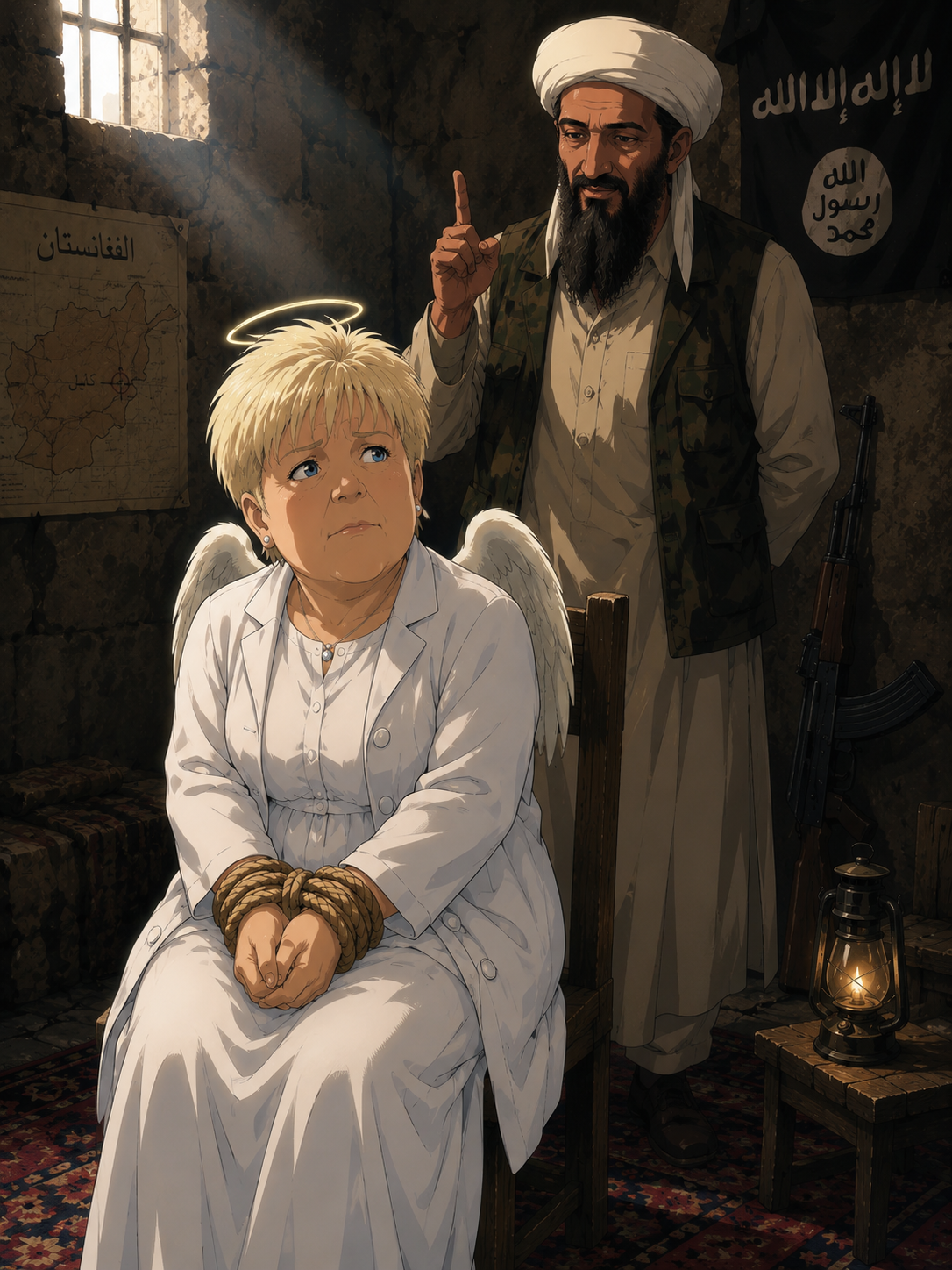 josephine ange gardien petit naine ben laden terroriste arabe musulman djihadiste prison ligote cachot femme