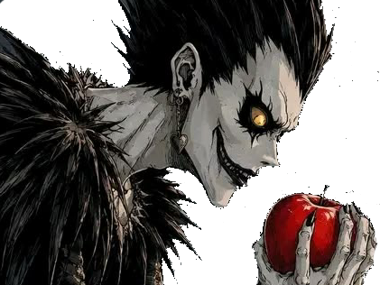 ryuk death note pluton ange demon ailes noir yeux jaune soufre pomme fic bloop