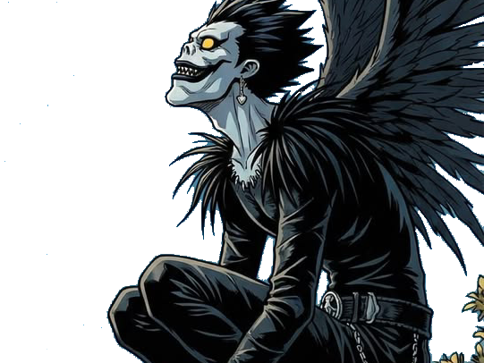 ryuk death note pluton ange demon ailes noir yeux jaune soufre pomme fic bloop