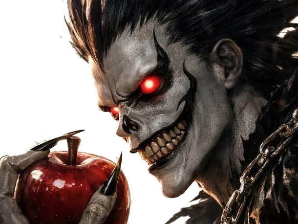 ryuk death note pluton ange demon ailes noir yeux jaune soufre pomme fic bloop
