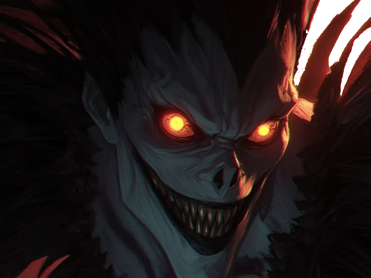 ryuk death note pluton ange demon ailes noir yeux jaune soufre pomme fic bloop