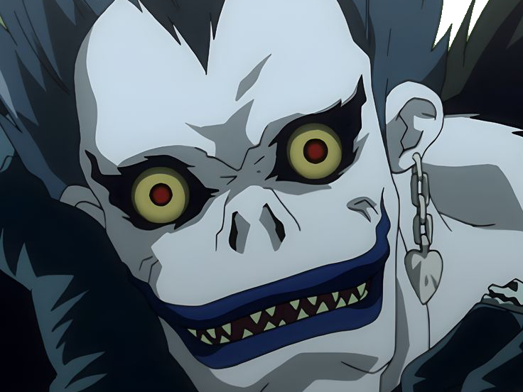 ryuk death note pluton ange demon ailes noir yeux jaune soufre pomme fic bloop