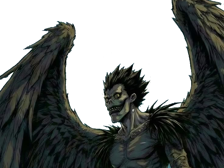 ryuk death note pluton ange demon ailes noir yeux jaune soufre pomme fic bloop