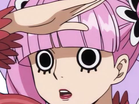 perona one piece cheveux rose frange yeux noir atropos fic bloop