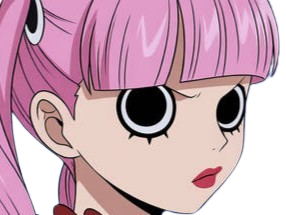 perona one piece atropos cheveux roses frange yeux noir fic bloop