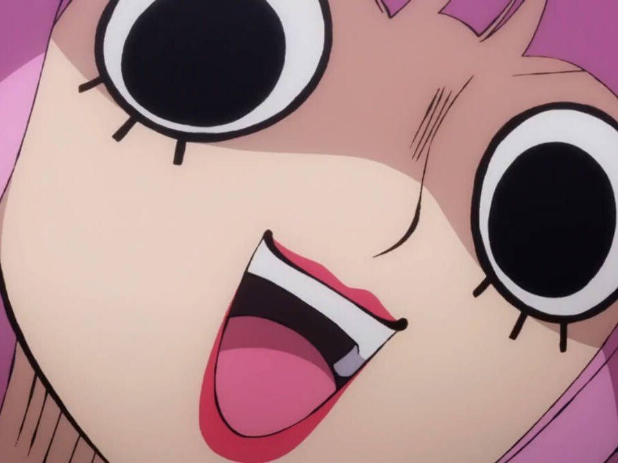 perona one piece atropos cheveux roses frange yeux noir fic bloop
