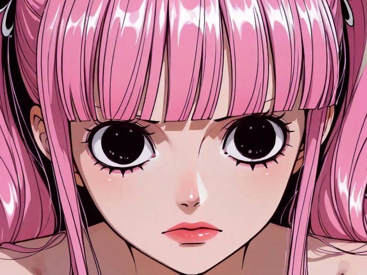 perona one piece atropos cheveux roses frange yeux noir fic bloop