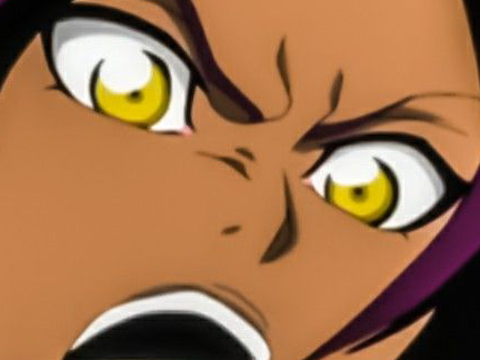 yoruichi shihouin bleach cheveux pourpre violet yeux ambre jaune peau mate desdemone dess fic bloop