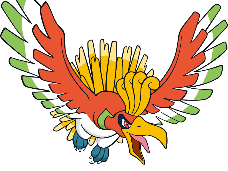 ho-oh ho oh houou pokemon pkm legendaire type feu vol 2g johto arcenciel