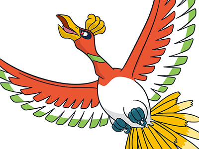 ho-oh ho oh houou pokemon pkm legendaire type feu vol 2g johto arcenciel
