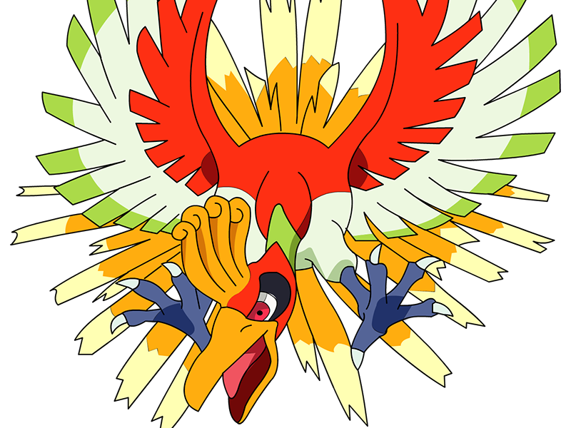 ho-oh ho oh houou pokemon pkm legendaire type feu vol 2g johto arcenciel