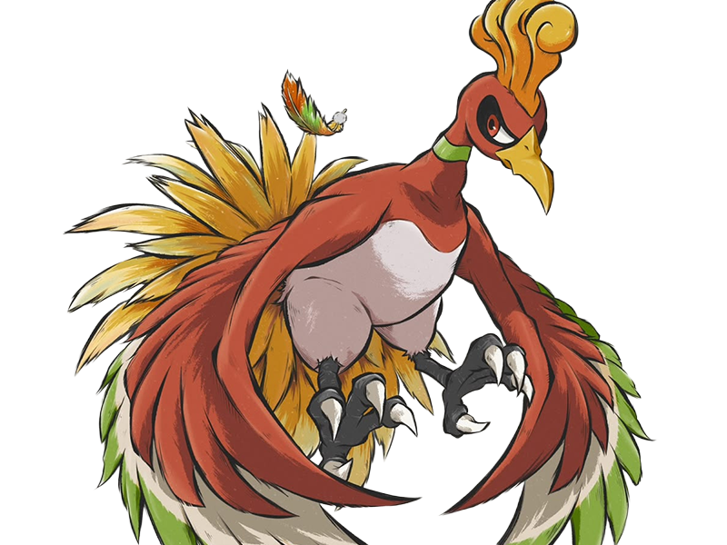 ho-oh ho oh houou pokemon pkm legendaire type feu vol 2g johto arcenciel