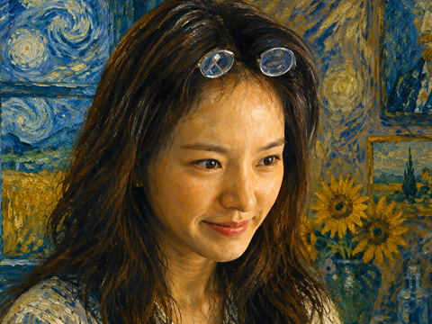 park gyu young mignonne cute coreenne actrice peinture inspiration van gogh artiste tableau