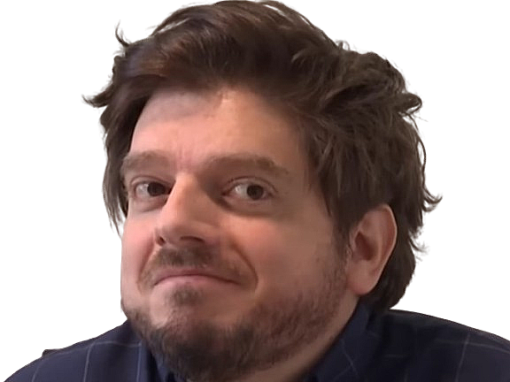 greg guillotin rire sourire narquois regard sceptique dubitatif what rigole yeux ironie taquin sarcasme knifos