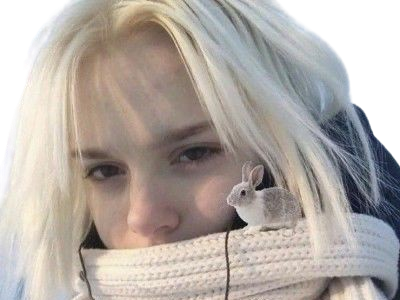 blonde echarpe rose lapin fille femme mignonne marrante froid hiver neige russe ukrainienne regard knifos