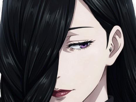 Sticker mei mei mei jujutsu kaisen jjk cheveux blanc yeux violet tresse ade adelaide vizard bloop noir par Bl0op