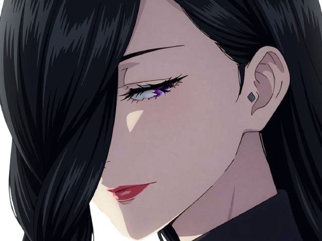 Sticker mei mei mei jujutsu kaisen jjk cheveux blanc yeux violet tresse ade adelaide vizard bloop noir par Bl0op