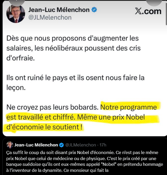 prix nobel economie melenchon lfi mensonge