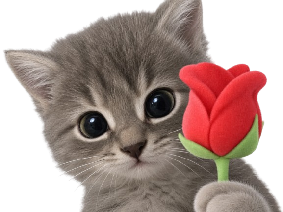 chat rose chaton mignon saint-valentin saint valentin cadeau fleur timide cat gentil yeux gris knifos