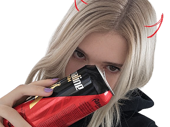 fille femme meuf canette demon diable cornes blonde timide regard percant alt grunge mignonne knifos