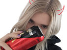 fille-femme-meuf-canette-demon-diable-cornes-blonde-timide-regard-percant-alt-grunge-mignonne-knifos