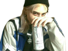 fille-femme-meuf-grunge-alt-goth-gothique-canette-monster-blonde-bonnet-pentagramme-regard-percant-knifos