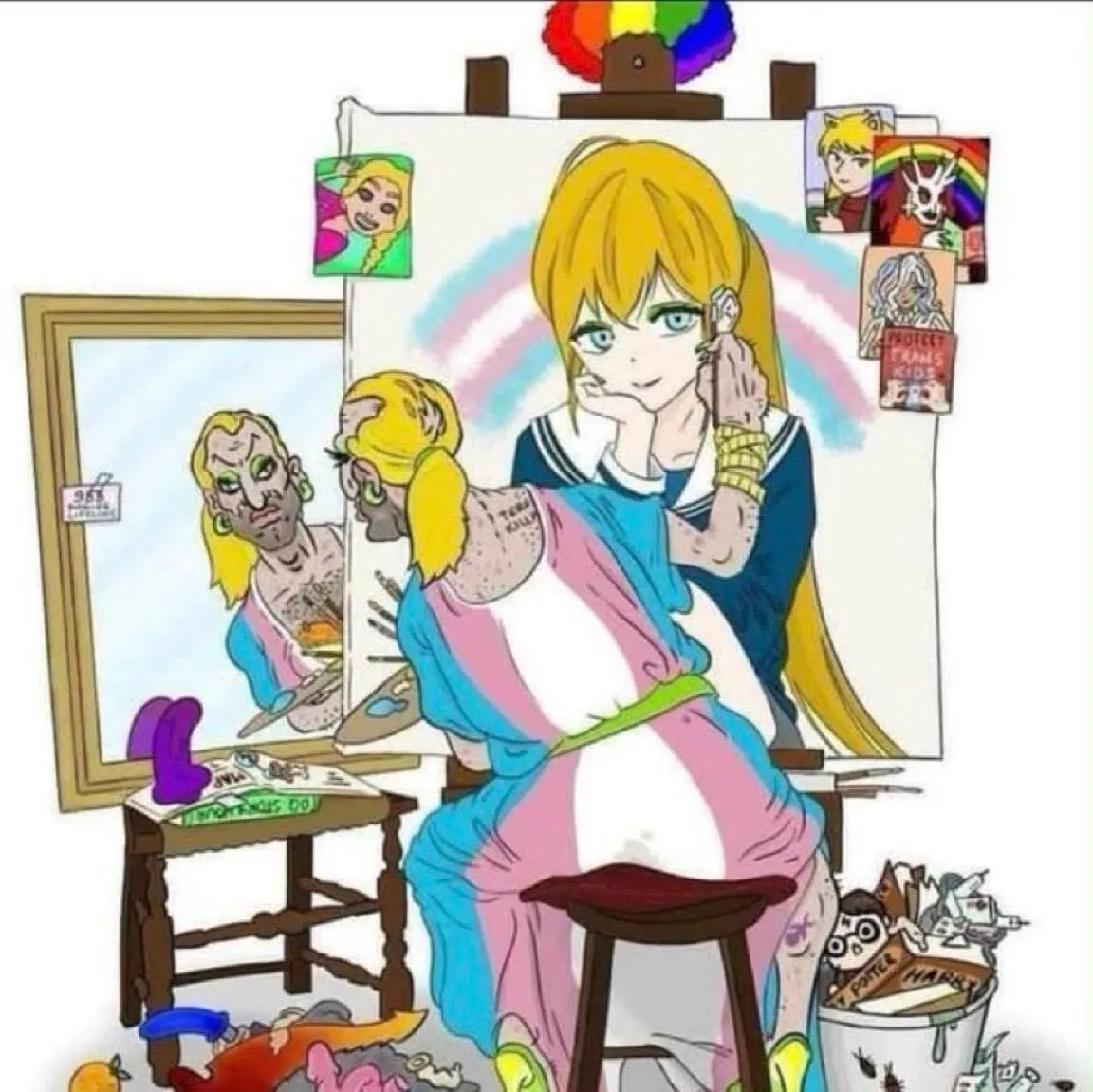Sticker trans travlo transgenre transition zinzin miroir dysphorie hp fou asile detraque instable derange desequilibre progres par ProlapsusDeBHL
