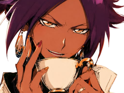 Sticker yoruichi shihouin bleach cheveux pourpre violet yeux jaune ambre desdemone dess fic bloop tasse par Bl0op