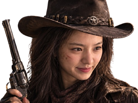 Sticker park gyu young coreenne actrice mignonne cute cow boy chasseur prime western chapeau revolver par Tromperie