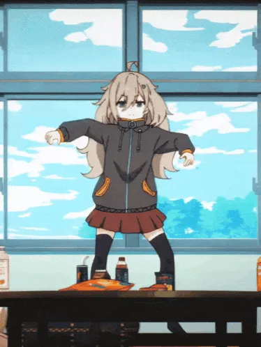 Sticker happy dance anime girl animegirl dancing dancinggirl meme gif par Anokata