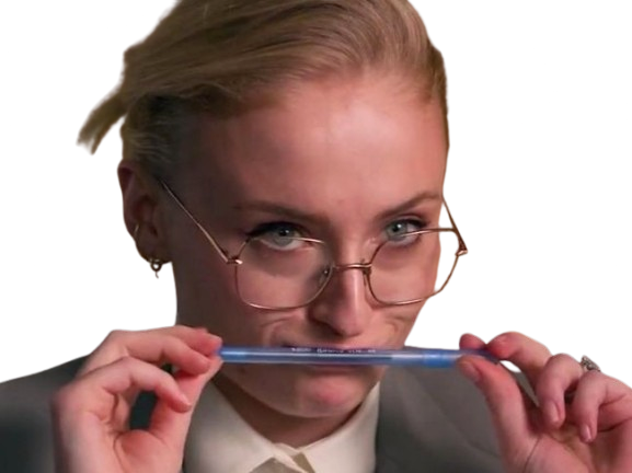 Sticker sophie turner secretaire lunettes blonde cheveux attaches 2026 femme actrice trentaine trentenaire par PubliusOvidius