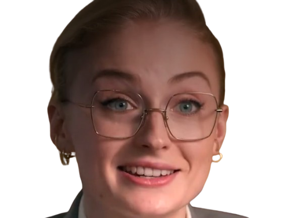 Sticker sophie turner secretaire lunettes blonde cheveux attaches 2026 femme actrice trentaine trentenaire par PubliusOvidius